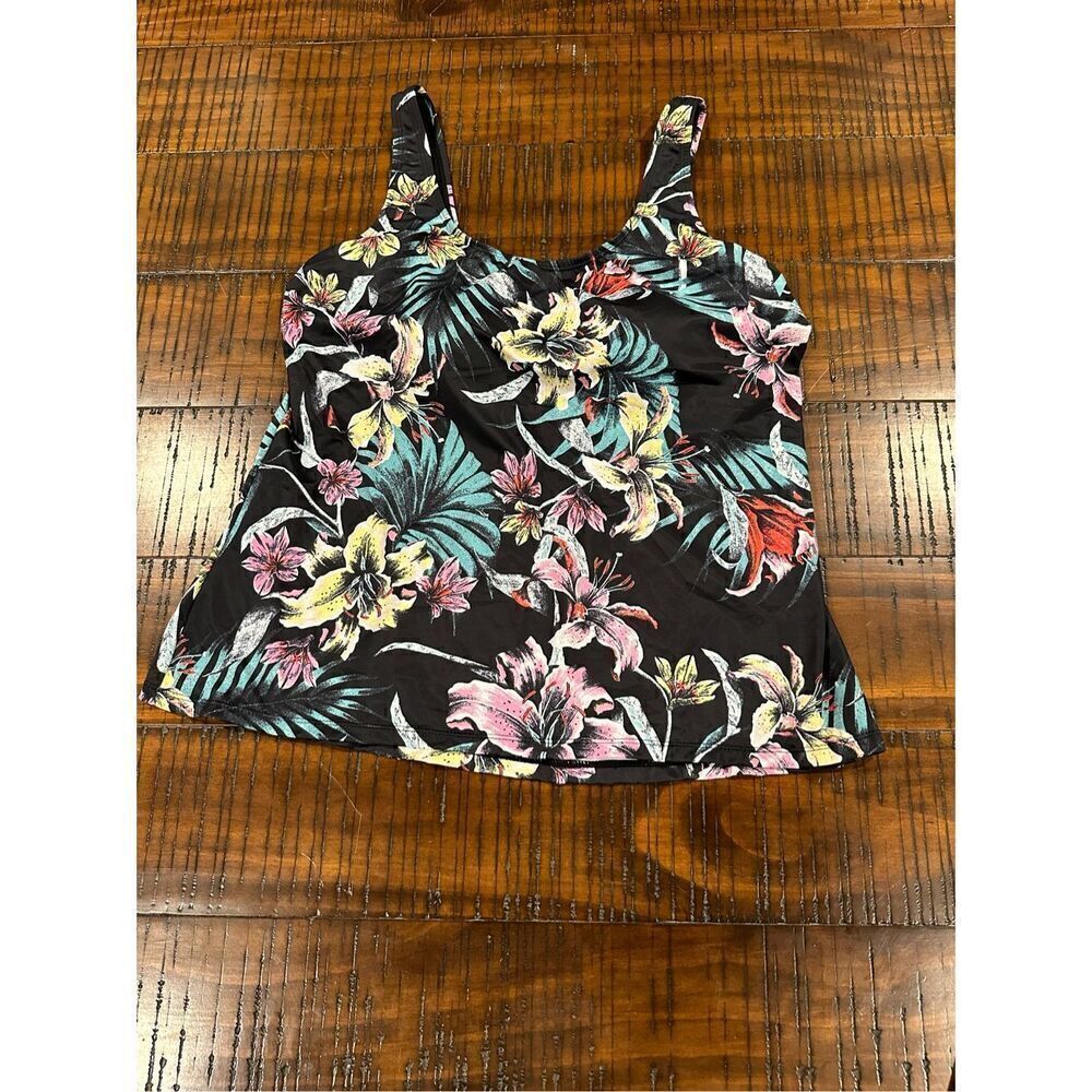 Fullfitall black tropical floral tankini top XXL 20 - Picture 2 of 7
